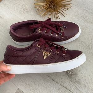 Guess Burgundy Sneakers with Gold Accents